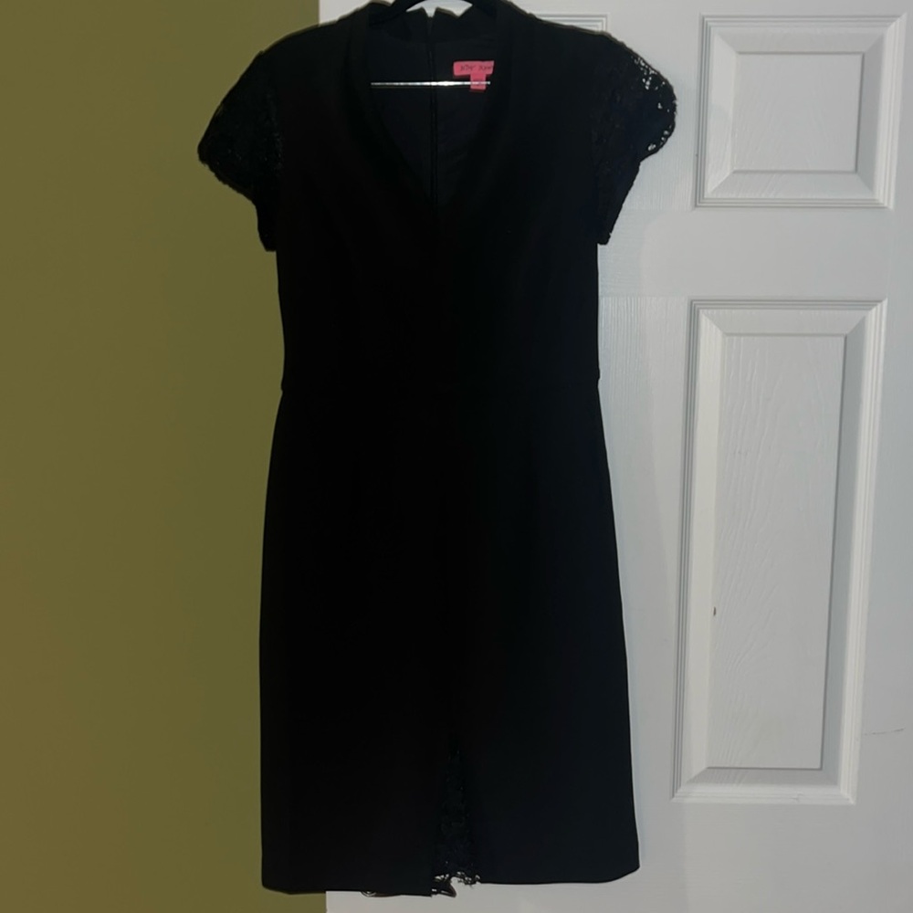 Betsey Johnson Black Pencil dress with lace. Size 8.